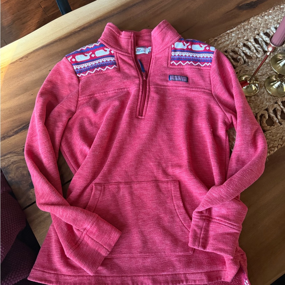 Vineyard Vines Pink Quarter-Zip with Patterned Accents
